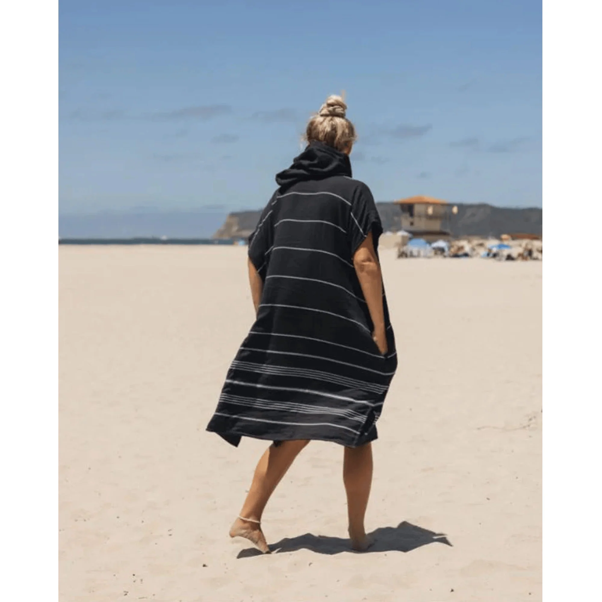 Sand Cloud Classic Stripe Hooded Poncho Beach Towell -Black - Image 3