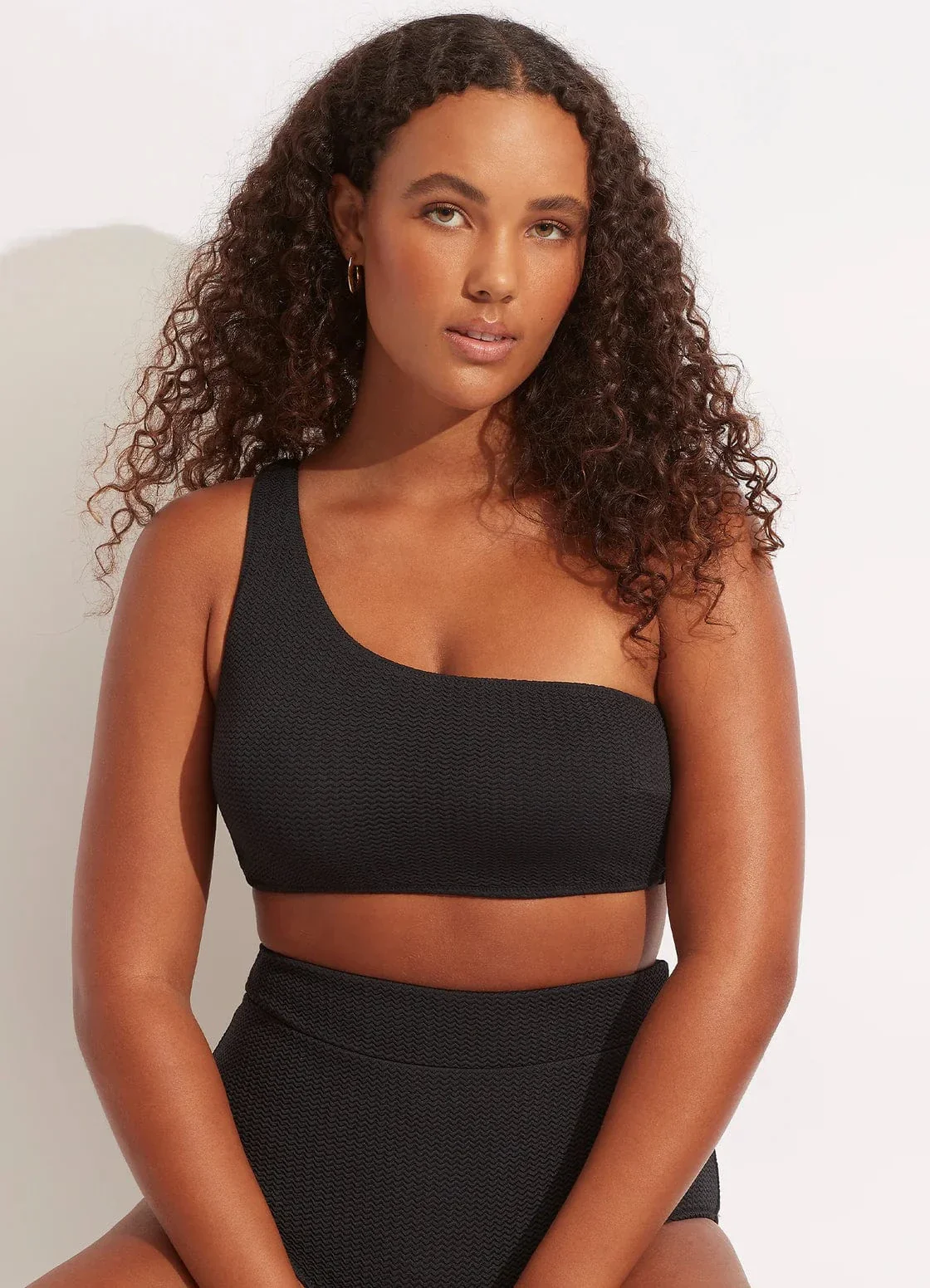 Seafolly Sea Dive One Shoulder Top - Black