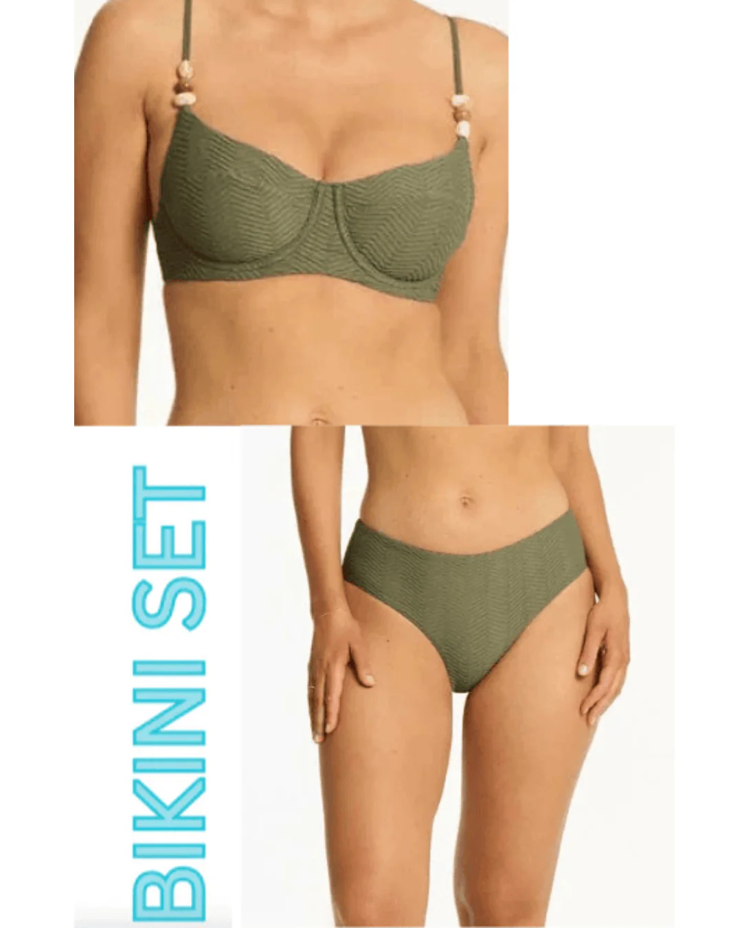 Sea Level Caracus Balconette Bra Top & Mid Bikini Pant Set - Khaki