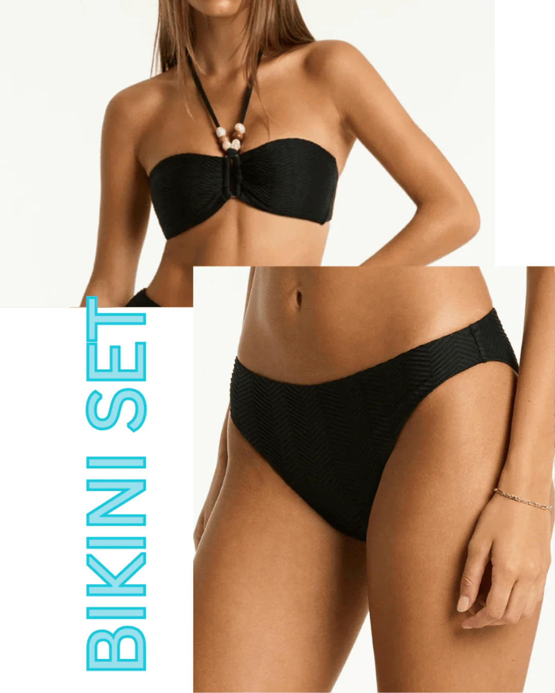Sea Level Caracus Ring Bandeau & Regular Cheeky Pant Bikini Set - Black