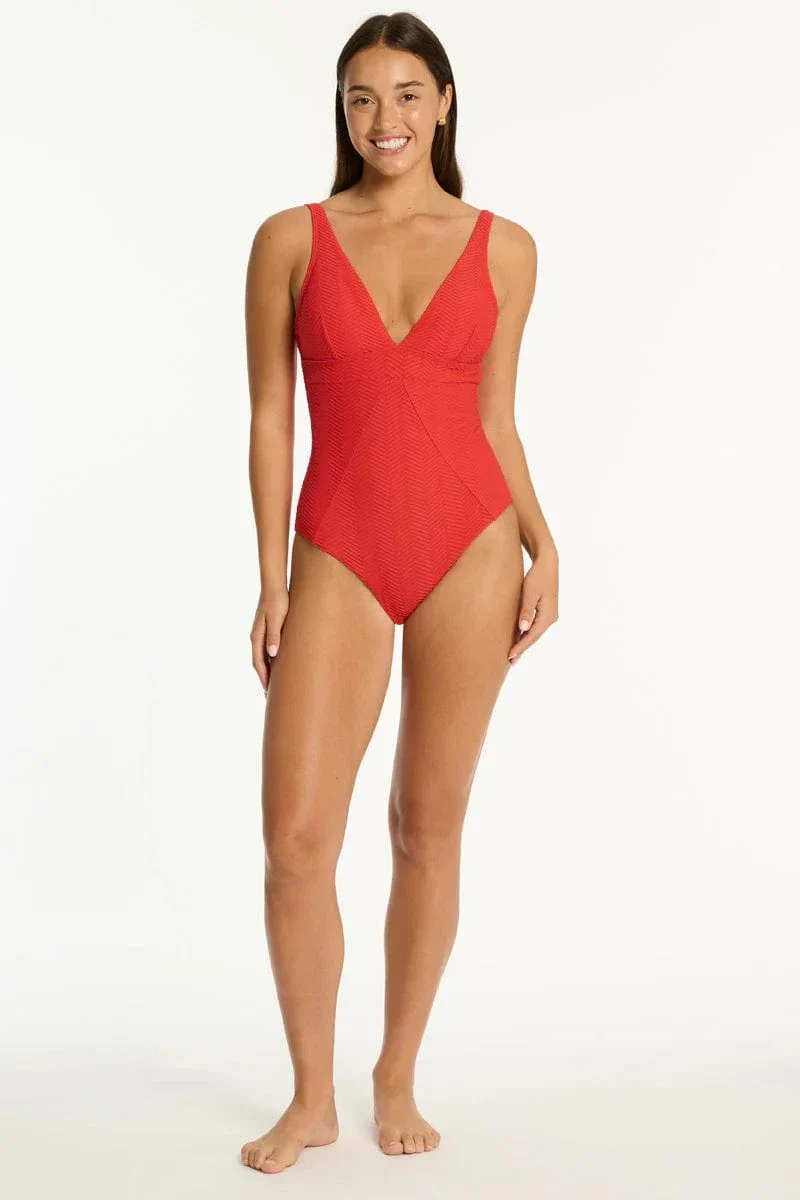 Sea Level Caracus Scoop Back Panel Line One Piece - Spice Red