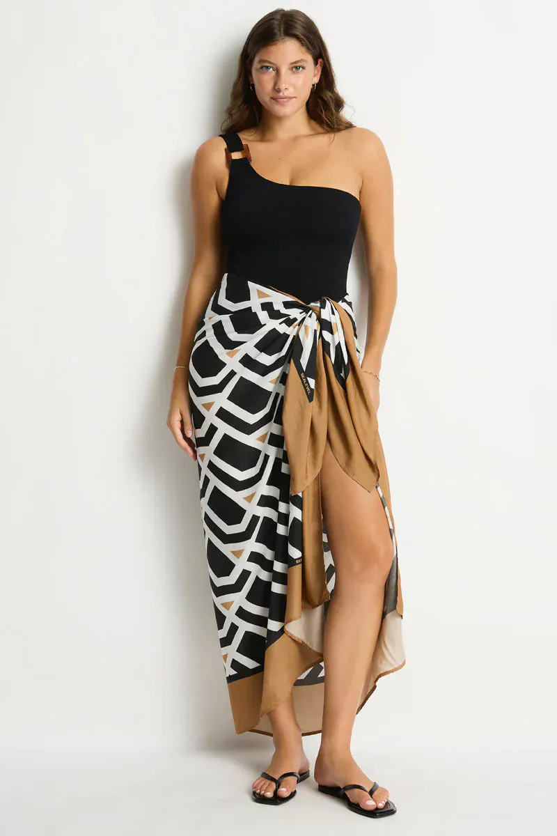 Sea Level Costa Long Sarong - Black Print