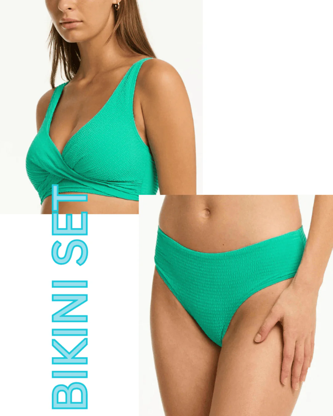 Sea Level Messina Cross Front Multifit Bra Top & Mid Bikini Pant Bikini Set - Evergreen