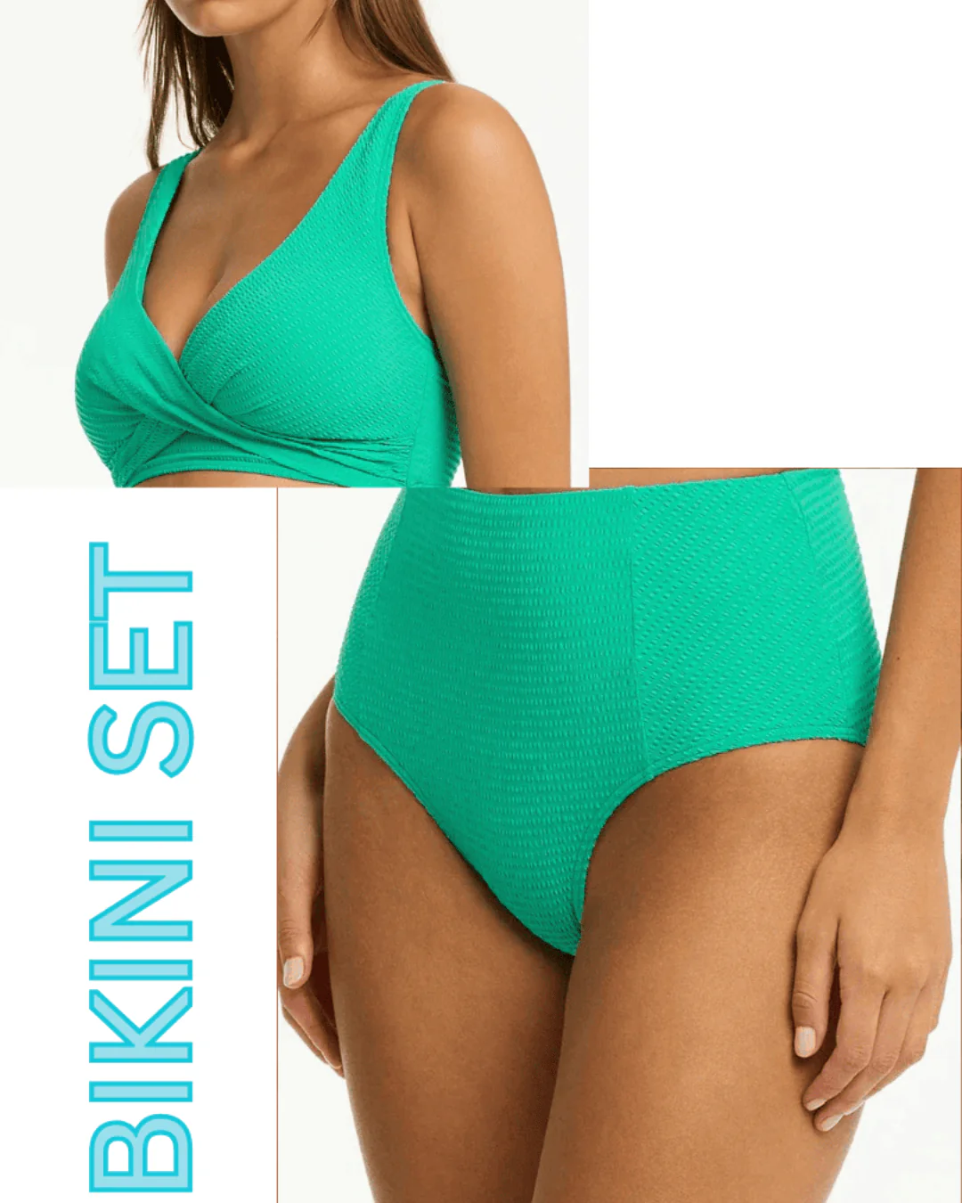 Sea Level Messina Cross Front Multifit Bra Top & Panelled High Waist Pant Bikini Set - Evergreen