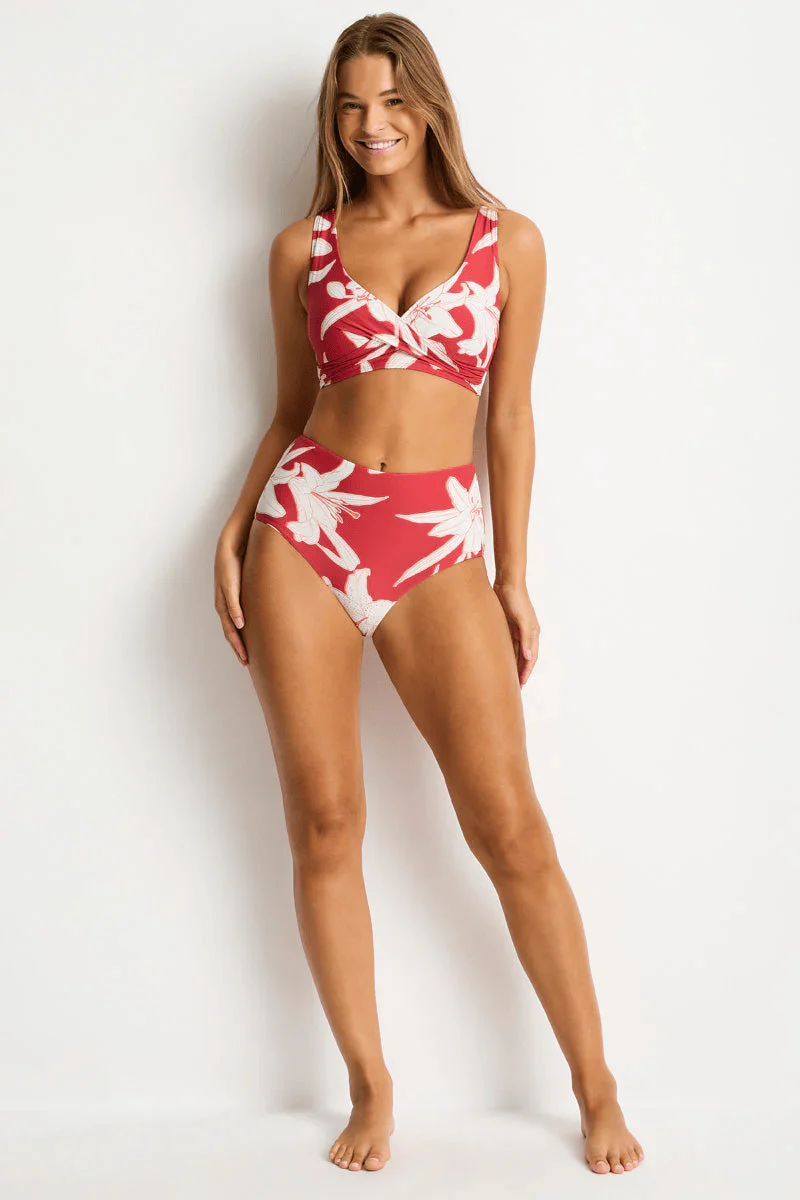 Sea Level Veridian Cross Front Multifit Bra Top - Ruby