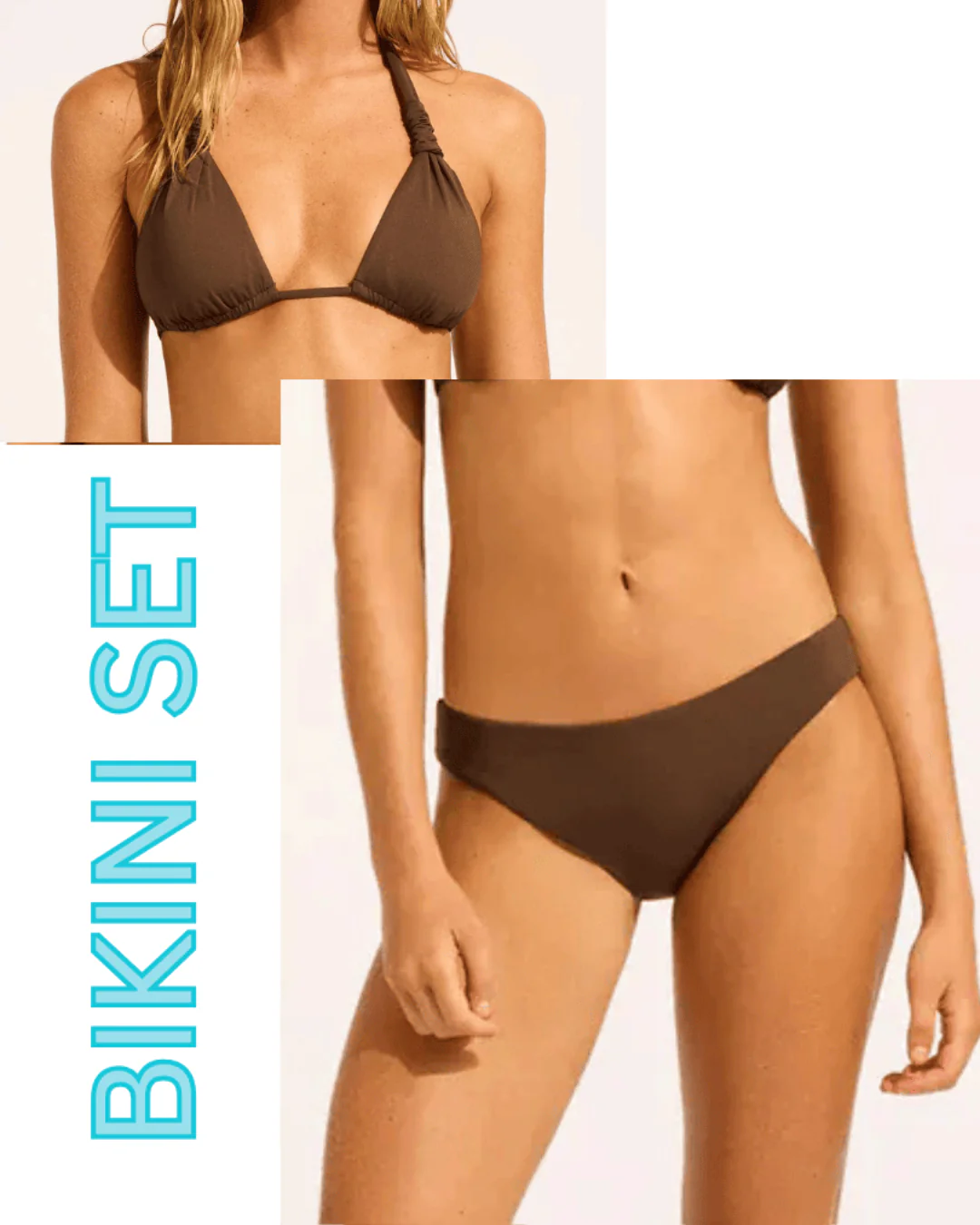 Seafolly Collective Multi Fit Longline Tri Bikini Top & Hipster Pant - Dark Chocolate