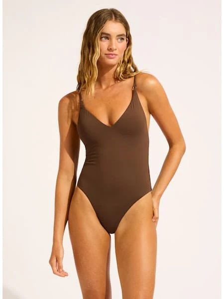 Seafolly Collective V Neck One Piece - Dark Chocolate - Image 5