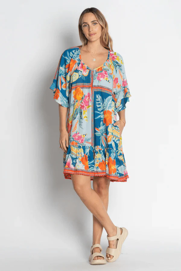 Serilda Shirred Dress - Ocean