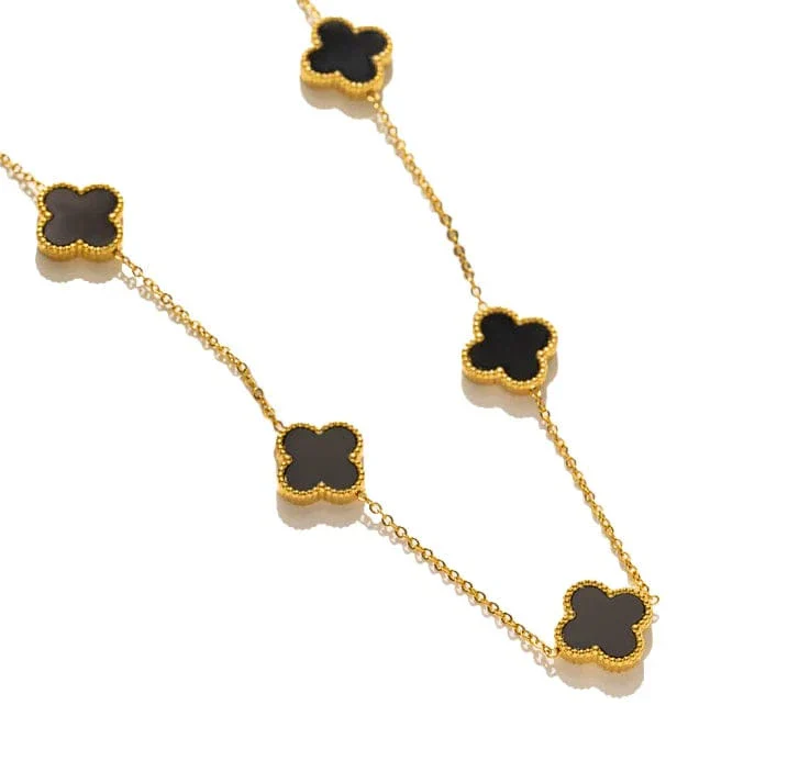 Stainless Steel 5 Clover Necklace - Black