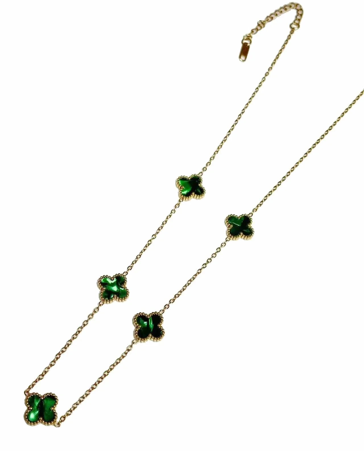 Stainless Steel 5 Clover Necklace - Green