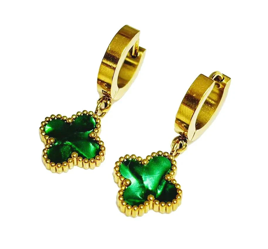 Stainless Steel Clover Gold Huggy - Green