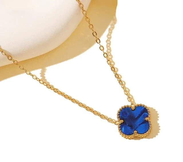 Stainless Steel Clover Necklace - Blue
