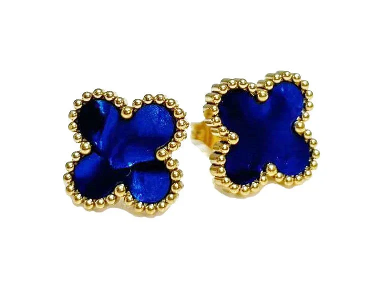 Stainless Steel Clover Stud - Blue