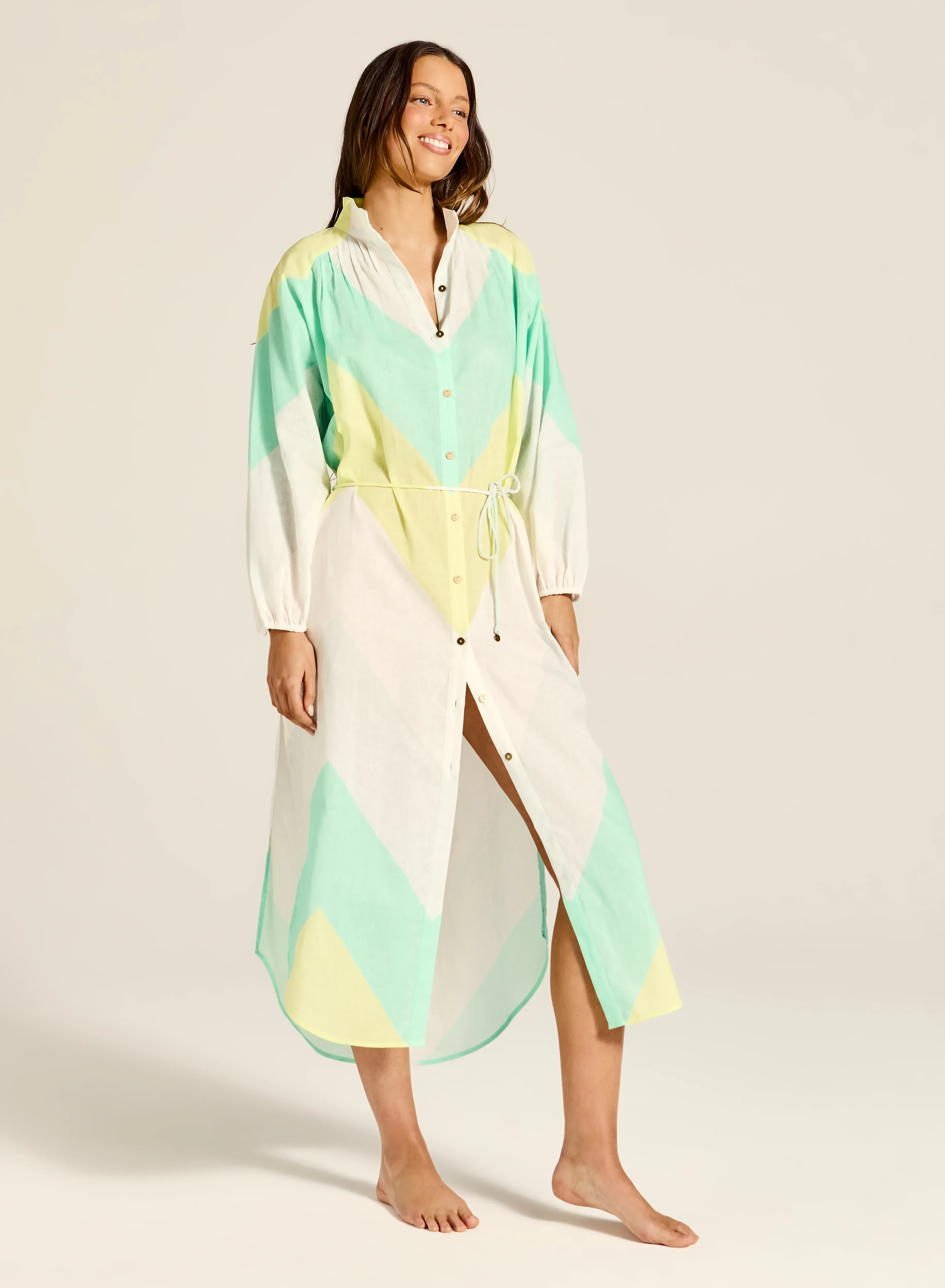 Tigerlily Anja Lorena Dress - Green Blue Stripe - Image 2