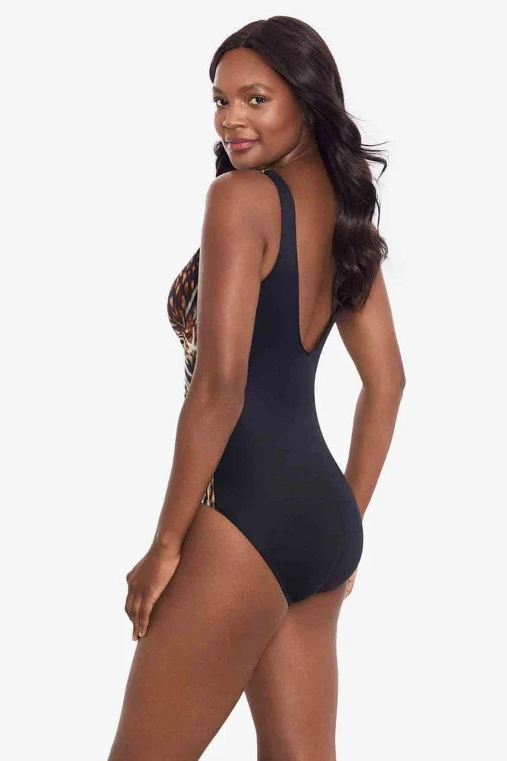 Tribal Tigress Charmer V Neck Tummy Control Swimsuit - Black Multi - Image 4