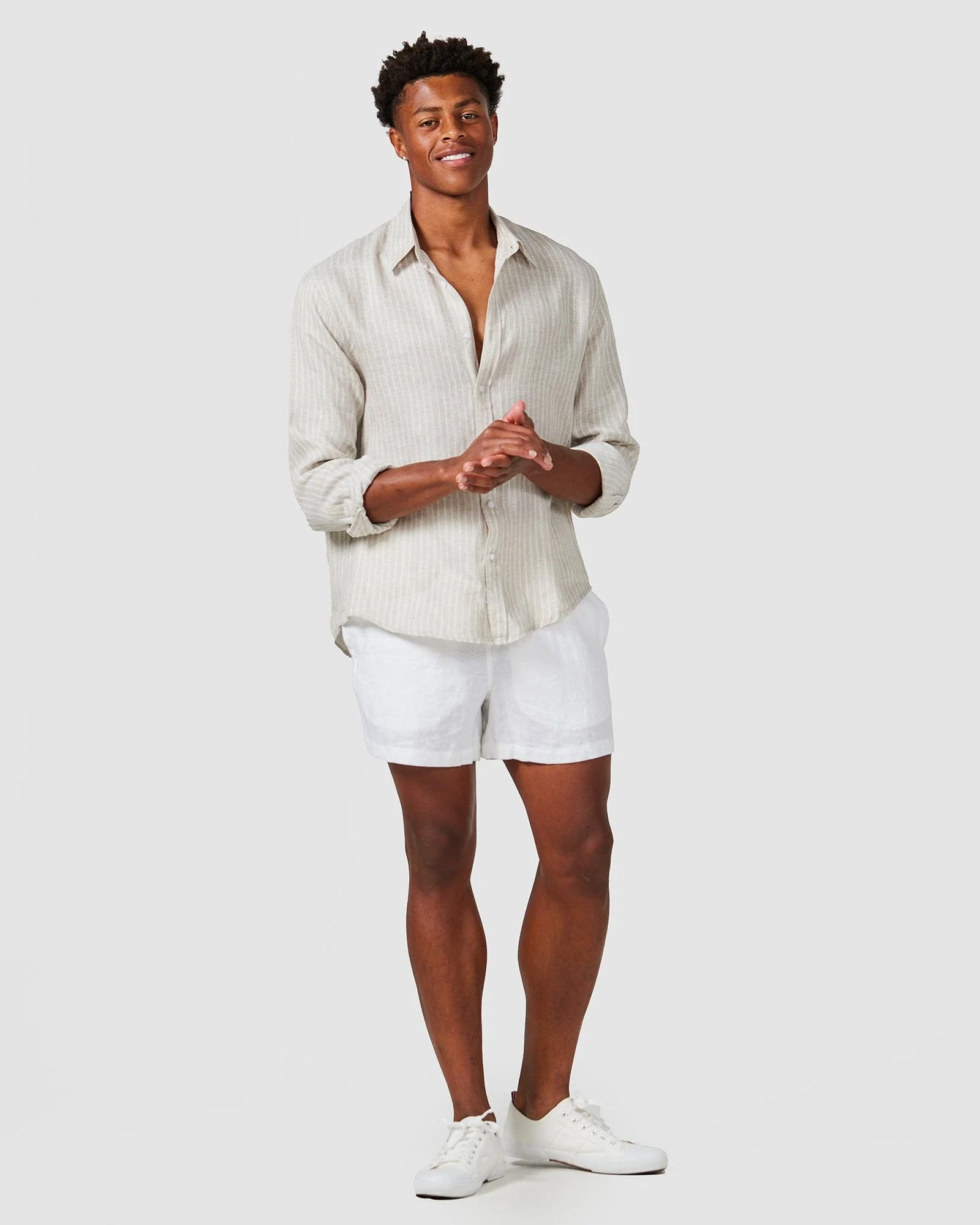 Linen Long Sleeve Shirt - Brown Stripe