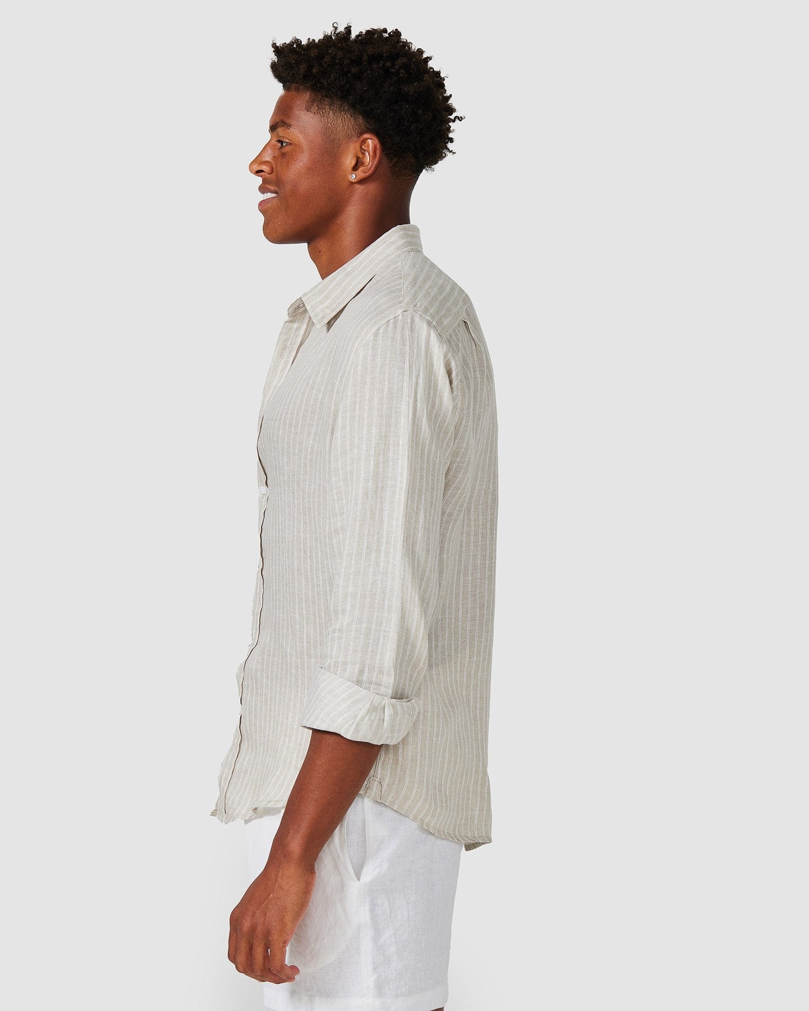 Linen Long Sleeve Shirt - Brown Stripe - Image 2