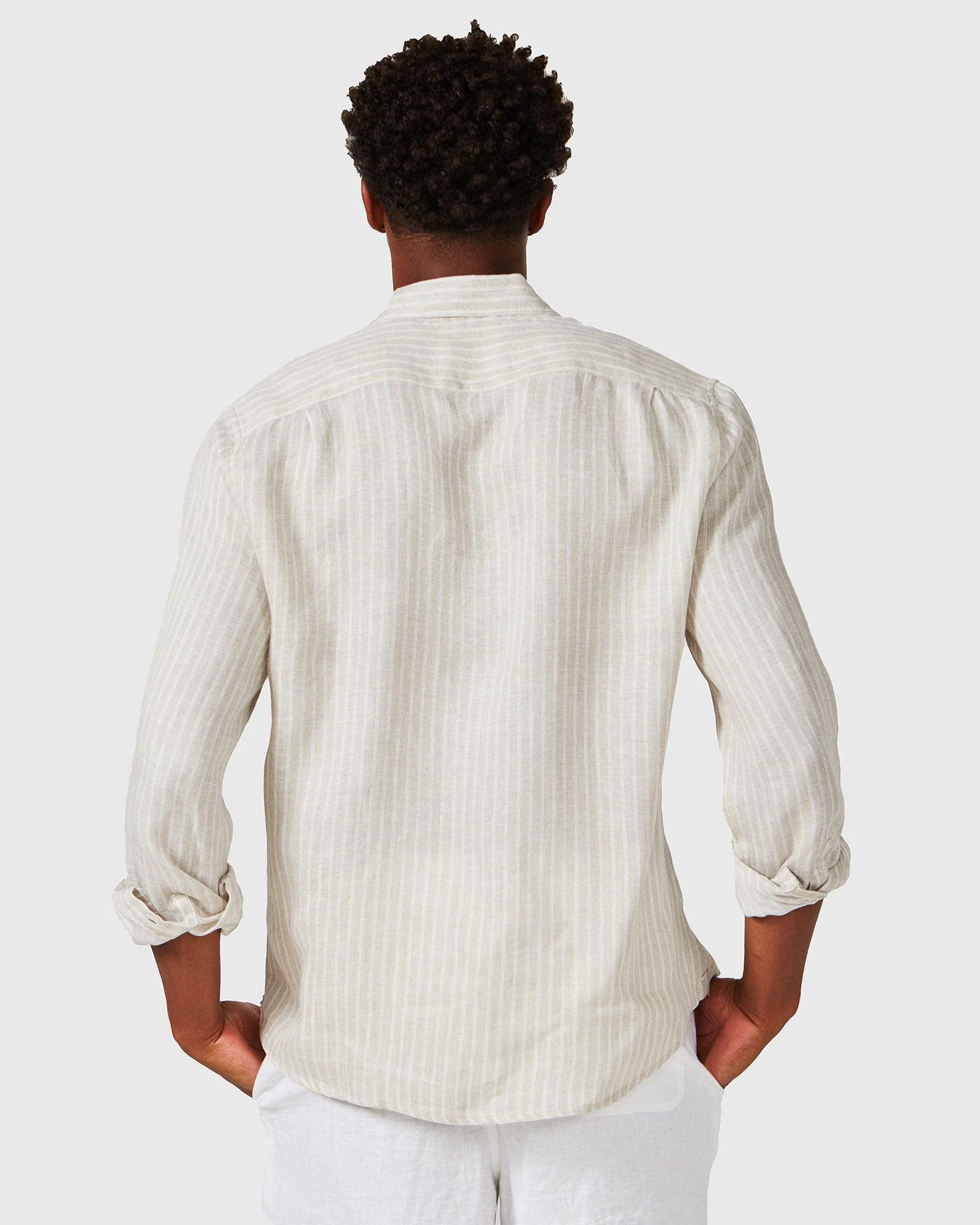 Linen Long Sleeve Shirt - Brown Stripe - Image 3