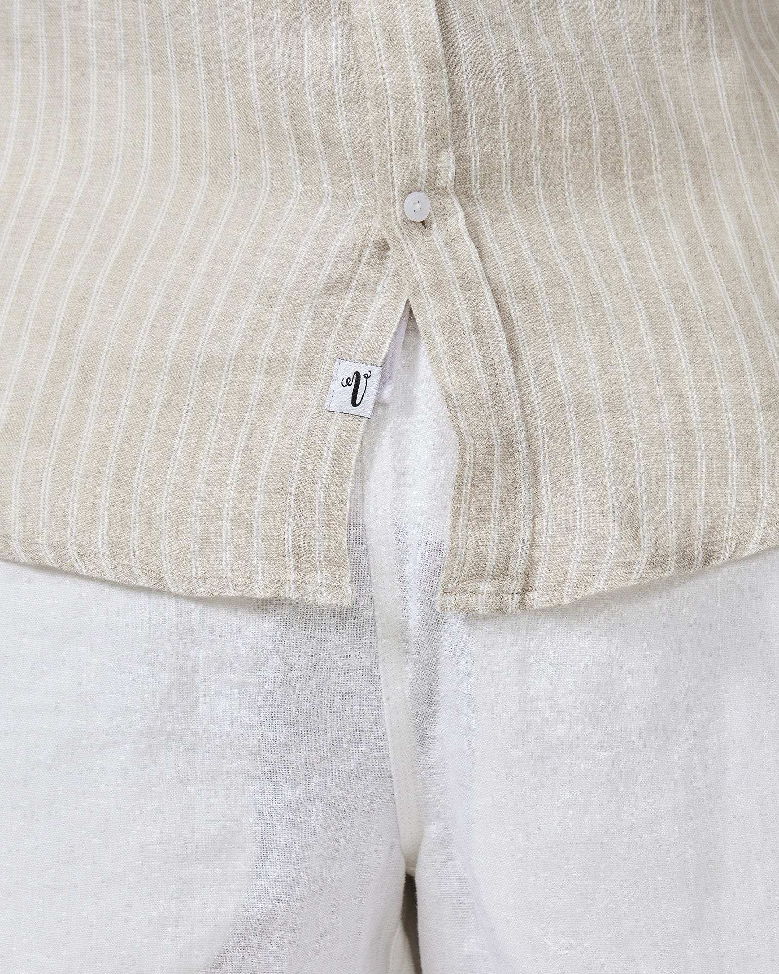Linen Long Sleeve Shirt - Brown Stripe - Image 5