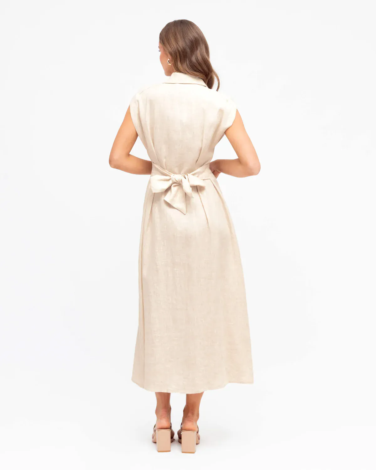 White Closet Linen Collared Midi Shirt Dress - Oatmeal - Image 2