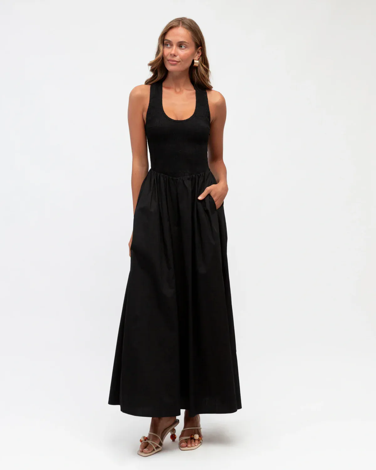 White Closet Shirred Racerback Dress - Black