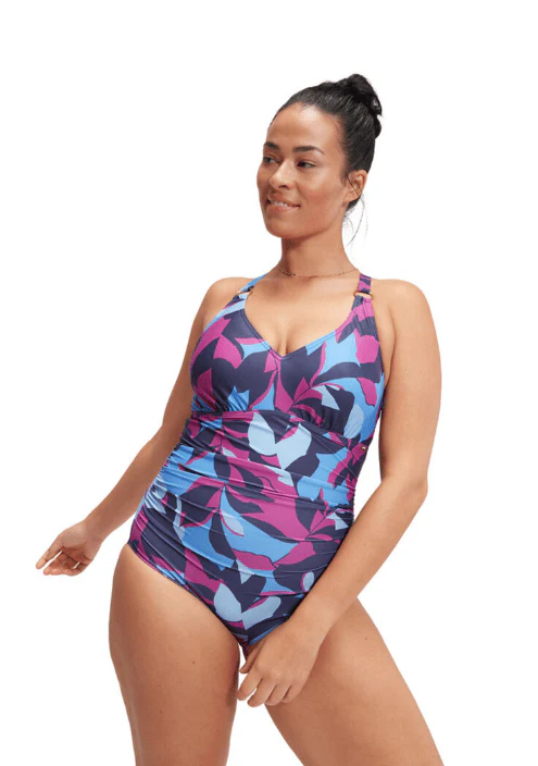 Speedo Womens Shaping Printed V Neck One Piece