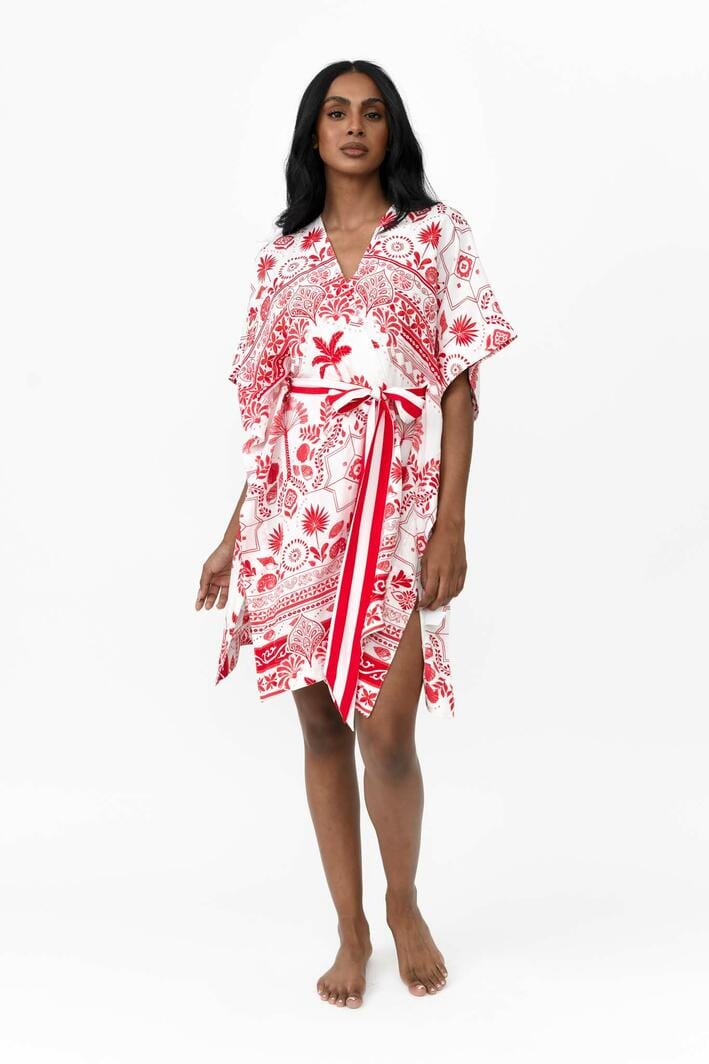 Zahlia Short Kimono Mediterranean - Red & White - Image 3