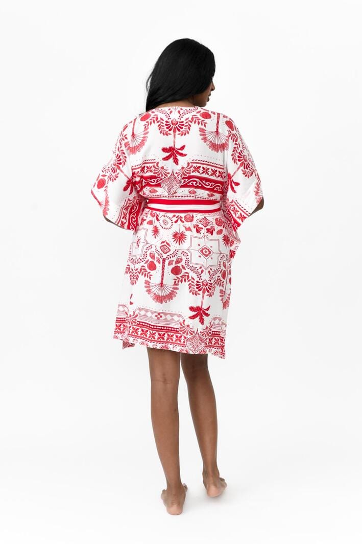 Zahlia Short Kimono Mediterranean - Red & White - Image 4